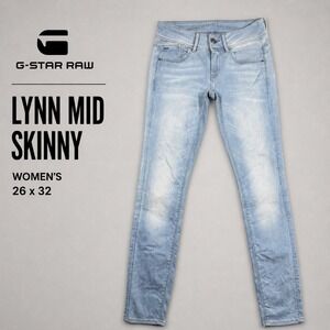 G-Star RAW Lynn Mid Skinny Jeans‎ Women 26x32 Light Wash Blue Denim